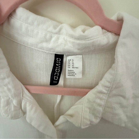 H&M Divided White Long Sleeve Linen Blend Button-Down Shirt Size XL - Picture 2 of 6